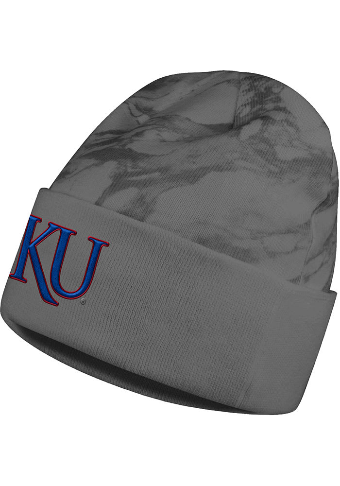 Adidas Kansas Jayhawks Grey Marbled Cuffed Beanie Mens Knit Hat