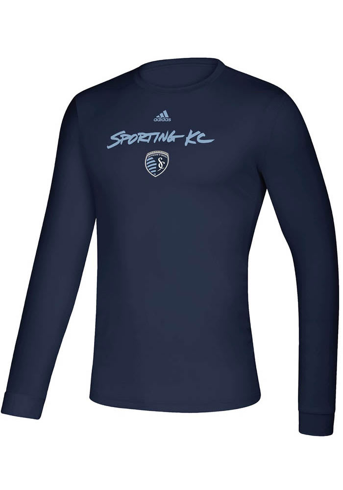 Adidas Sporting Kansas City Navy Blue Wordmark Goals Long Sleeve T-Shirt