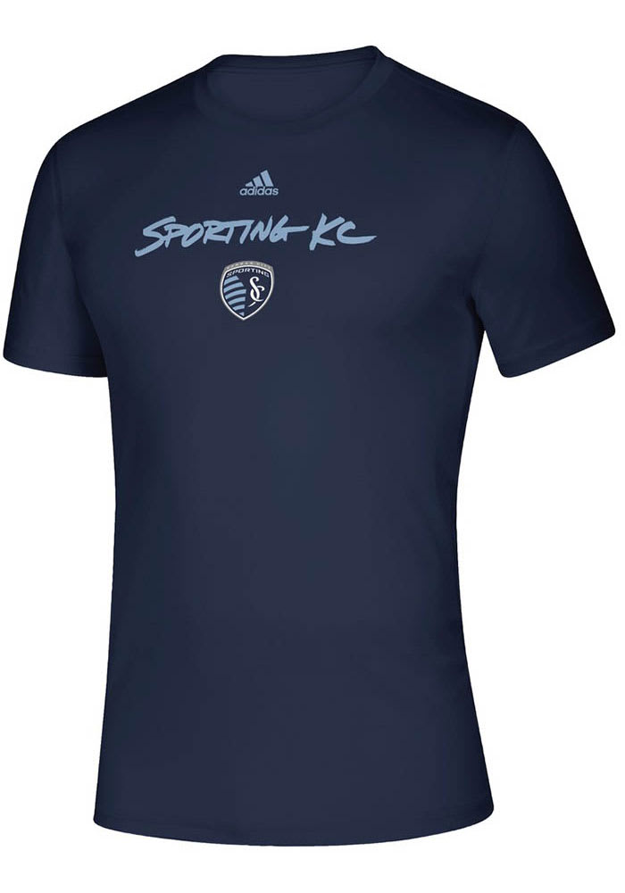 Adidas Sporting Kansas City Navy Blue Wordmark Goals Short Sleeve T Shirt