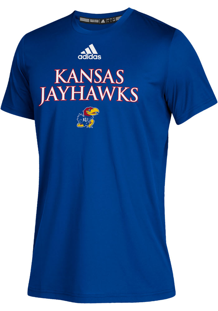 Adidas Kansas Jayhawks Youth Blue LR Wordmark Short Sleeve T-Shirt