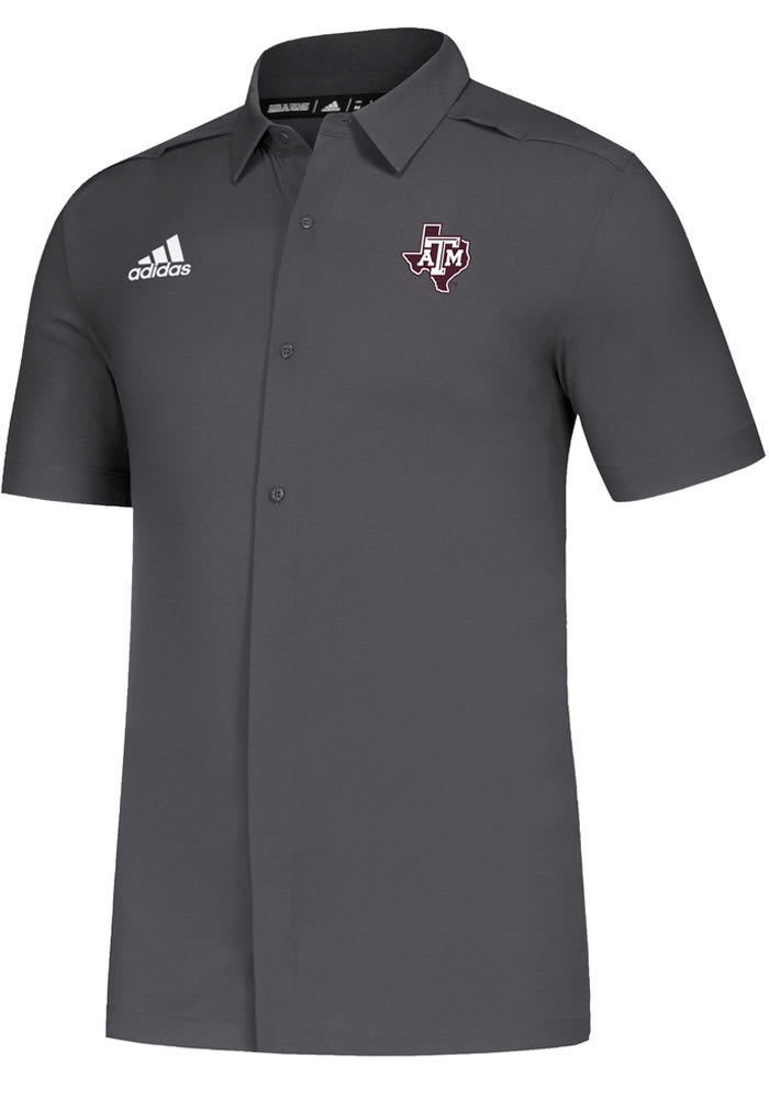 Adidas Texas A&M Aggies Mens Charcoal Game Mode Full Button Short Sleeve Dress Shirt