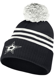 Adidas Dallas Stars Black 3-Stripe Cuffed Pom Mens Knit Hat