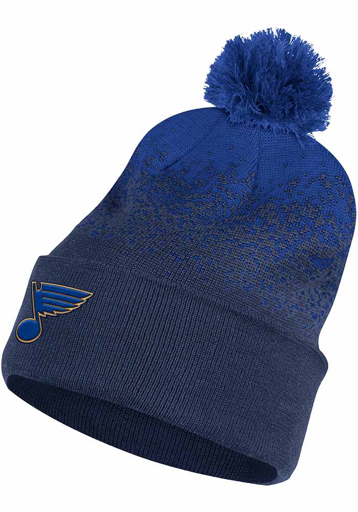Adidas St Louis Blues Navy Blue Color Fade Cuffed Pom Mens Knit Hat