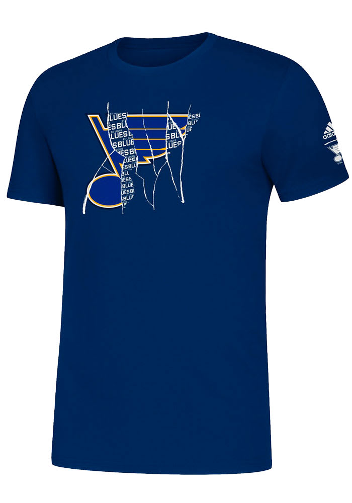 Adidas St Louis Blues ROYAL Ripped Logo Short Sleeve T Shirt - 14858466
