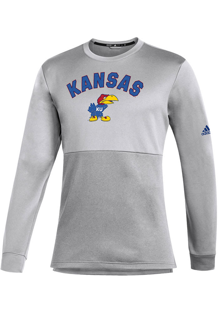 Adidas Kansas Jayhawks Mens Grey Letterman Team Issue Long Sleeve Sweatshirt