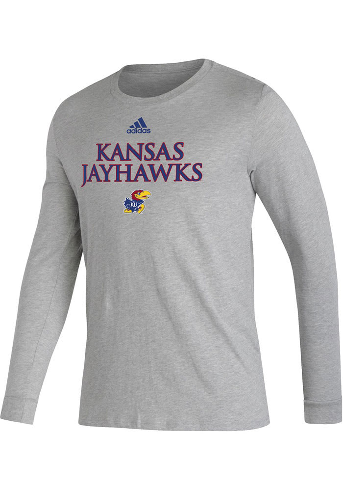 Adidas Kansas Jayhawks Grey Locker Room Wordmark Long Sleeve T Shirt