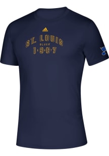 Adidas St Louis Blues Navy Blue Arch Short Sleeve T Shirt