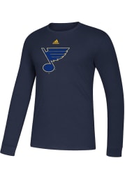 Adidas St Louis Blues Navy Blue Hem Stripe Dassler Long Sleeve T Shirt