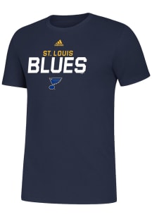 Adidas St Louis Blues Navy Blue Basics Lockup Short Sleeve T Shirt