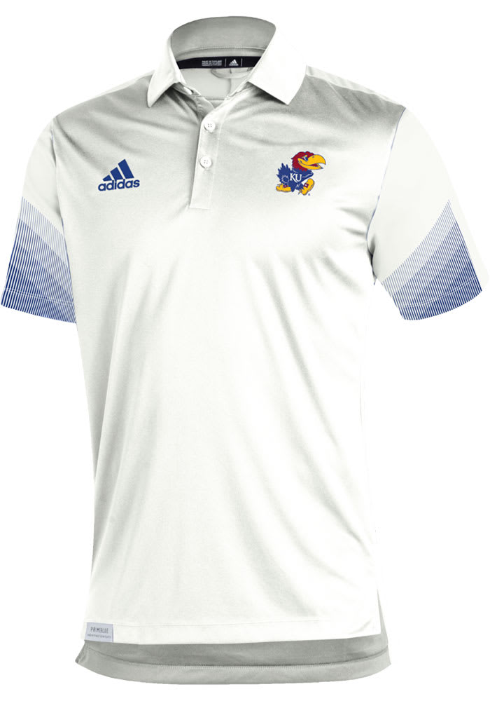 Adidas Kansas Jayhawks Mens White Sideline Prime Short Sleeve Polo