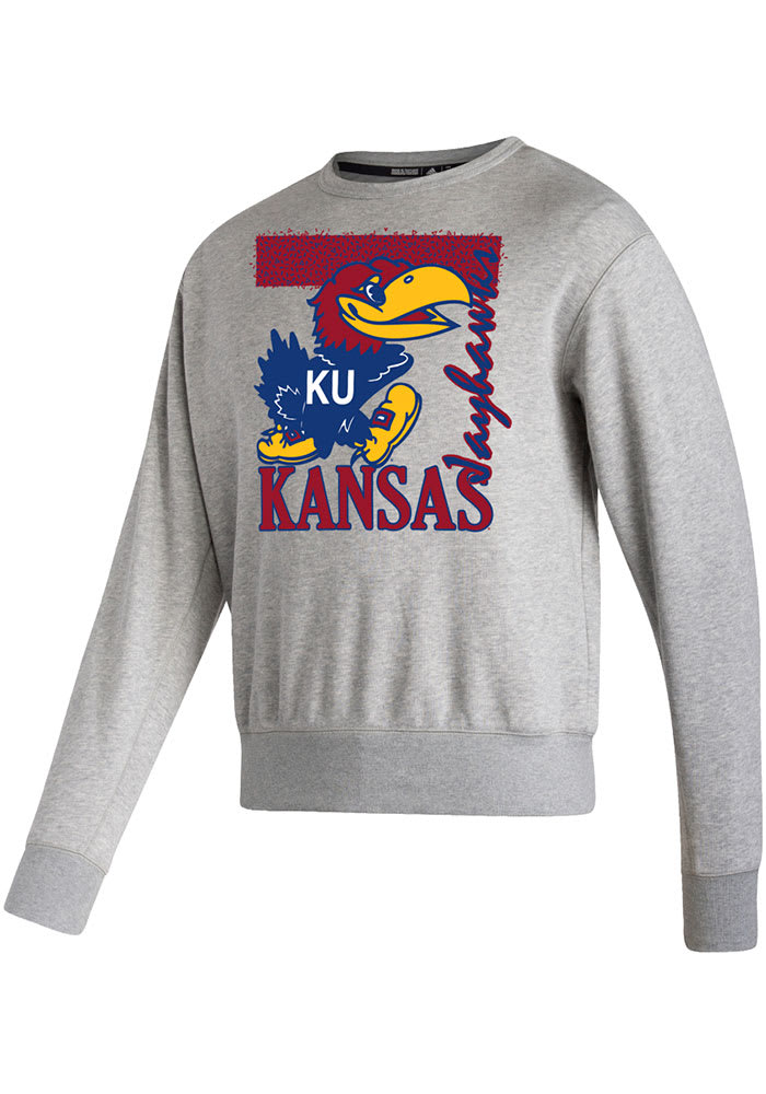 Adidas Kansas Jayhawks Mens Grey Vintage Long Sleeve Fashion Sweatshirt