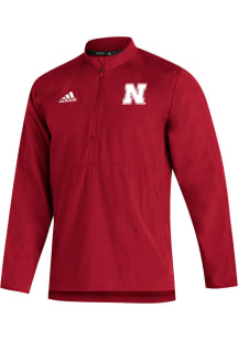 Adidas Nebraska Cornhuskers Mens Red Sideline Woven Long Sleeve 1/4 Zip Pullover