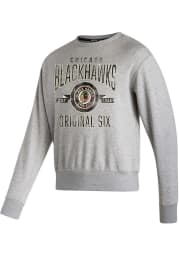 Adidas Chicago Blackhawks Mens Grey Vintage Crew Long Sleeve Crew Sweatshirt