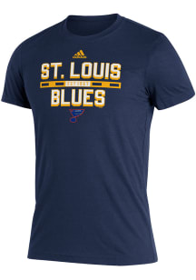 Adidas St Louis Blues Navy Blue Block Line Short Sleeve T Shirt