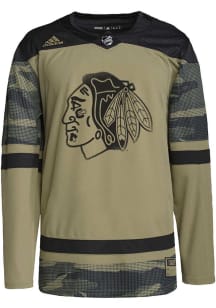 Adidas  Chicago Blackhawks Mens Olive Salute To Service Authentic Hockey Jersey