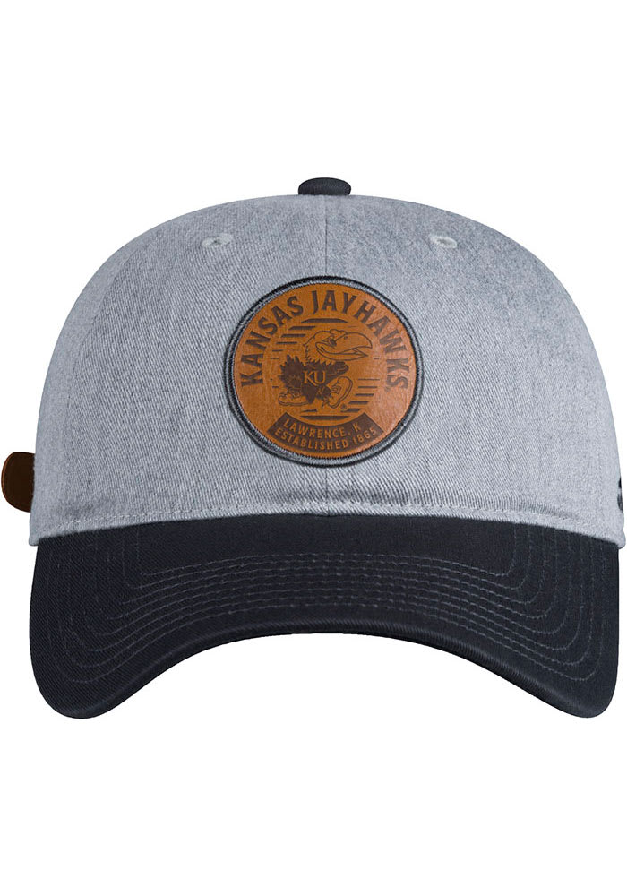 Adidas Kansas Jayhawks Leather Logo 2T Adjustable Hat - Grey