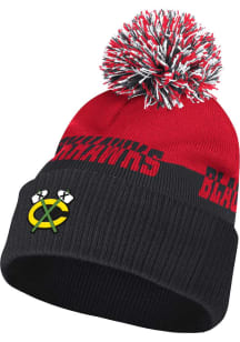 Adidas Chicago Blackhawks Black Cold Ready Cuff Pom Mens Knit Hat