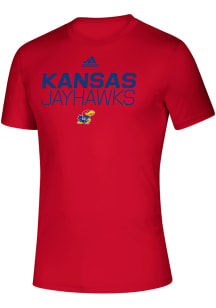 Adidas Kansas Jayhawks Red Sideline Locked Stacked Short Sleeve T Shirt