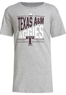 Adidas Texas A&amp;M Aggies Youth Grey Slanted Block Short Sleeve T-Shirt
