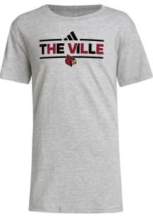 Adidas Louisville Cardinals Youth Grey Team Chant Short Sleeve T-Shirt