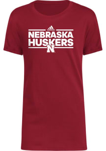 Youth Nebraska Cornhuskers Red Adidas Wordmark Design Short Sleeve T-Shirt