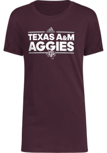 Adidas Texas A&amp;M Aggies Youth Maroon Wordmark Short Sleeve T-Shirt