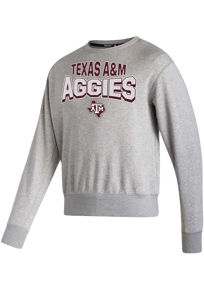 Adidas Texas A&M Aggies Mens Grey Vintage Arch Long Sleeve Crew Sweatshirt