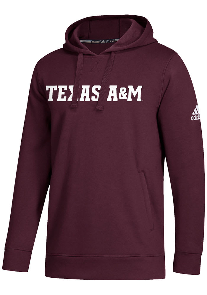 Adidas Texas A&M Aggies Mens Maroon Coaches Wordmark Long Sleeve Hoodie