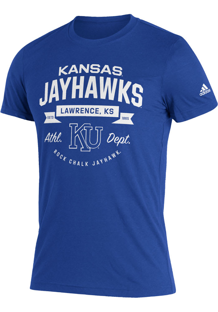 Adidas Kansas Jayhawks Blue Blend Arch Ribbon Short Sleeve T Shirt