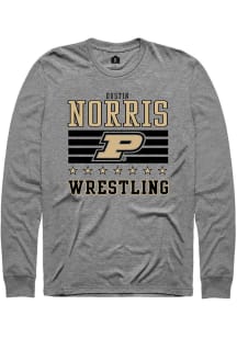 Dustin Norris Mens Grey Purdue Boilermakers NIL Striped Long Sleeve Player T Shirt