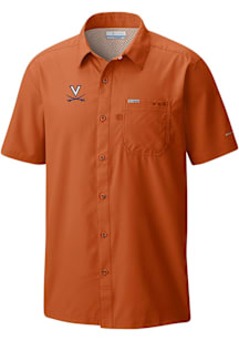 Columbia Virginia Cavaliers Mens Orange Heat Seal Slack Tide Camp Short Sleeve Dress Shirt
