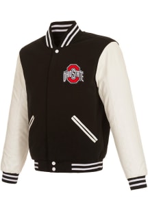 Mens Black Ohio State Buckeyes Reversible Fleece and Faux Leather Medium Weight Jacket