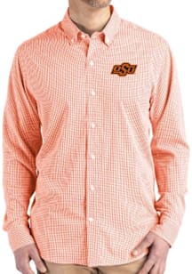 Cutter and Buck Oklahoma State Cowboys Mens Orange Gingham LS Woven Long Sleeve Dress Shirt