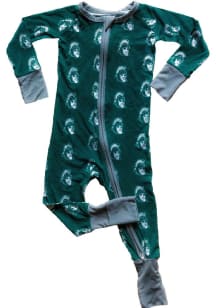 Baby Green Michigan State Spartans Double Zipper Loungewear One Piece Pajamas