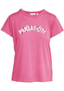 Kansas City Womens Pink Arched Flower Wordmark Short Sleeve T-Shirt