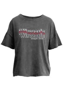 Wisconsin Womens Grey Mirroring Wordmark Short Sleeve T-Shirt