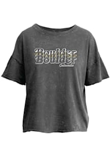 Boulder Womens Grey Mirroring Wordmark Short Sleeve T-Shirt