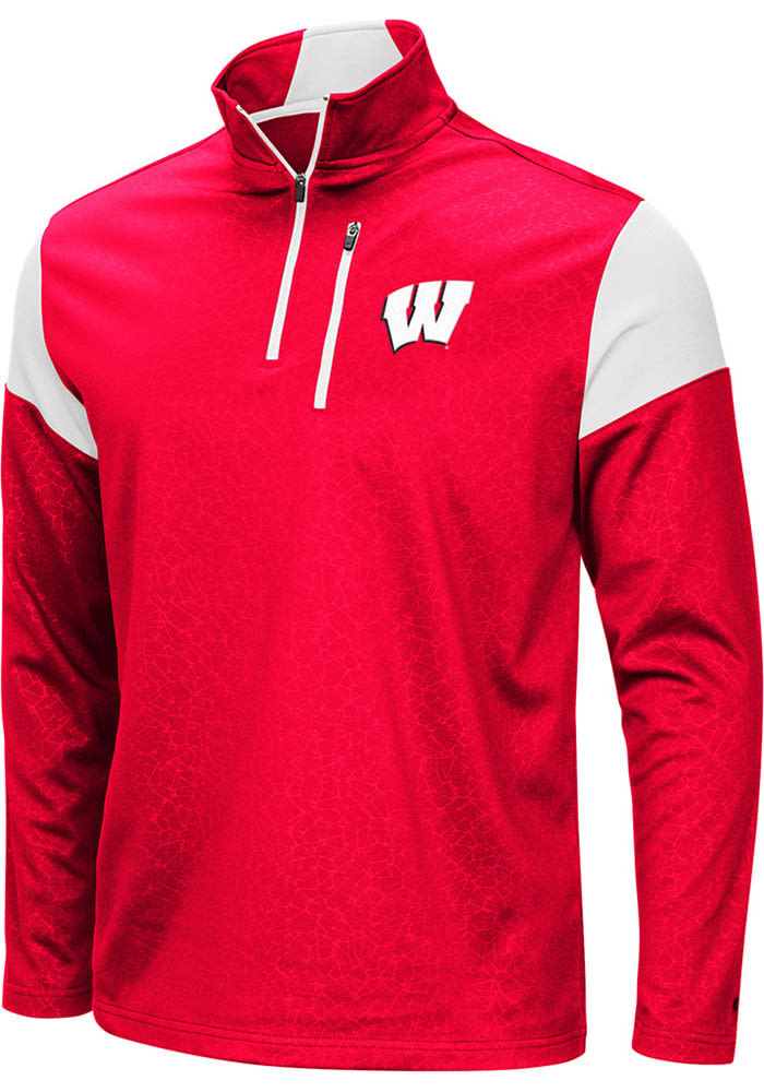 Colosseum Wisconsin Badgers Mens Red Luge Long Sleeve 1/4 Zip Pullover