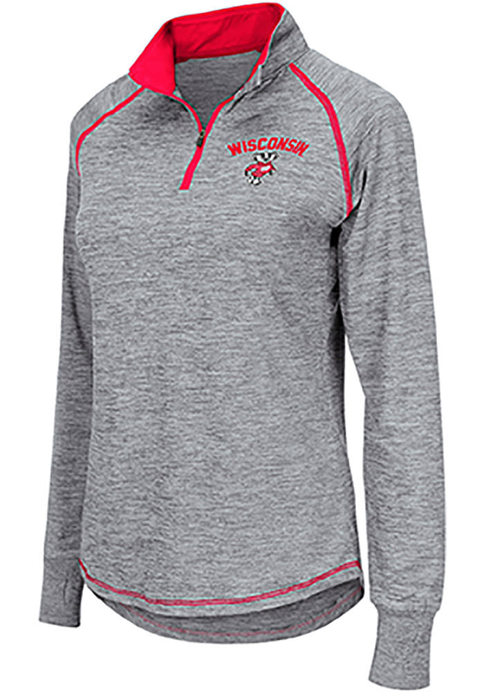 Colosseum Wisconsin Womens Grey Athena 1/4 Zip Pullover