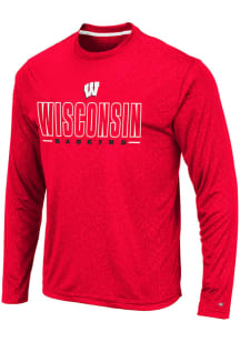 Mens Wisconsin Badgers Red Colosseum Luge Perf Long Sleeve T-Shirt