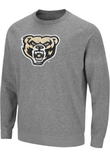 Colosseum Oakland University Golden Grizzlies Mens Grey Henry Long Sleeve Crew Sweatshirt