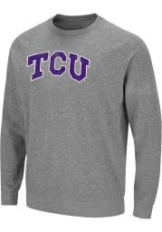 Colosseum TCU Horned Frogs Mens Grey Henry French Terry Long Sleeve Crew Sweatshirt