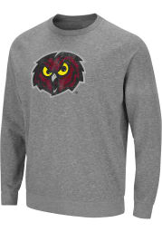 Colosseum Temple Owls Mens Grey Henry French Terry Long Sleeve Crew Sweatshirt