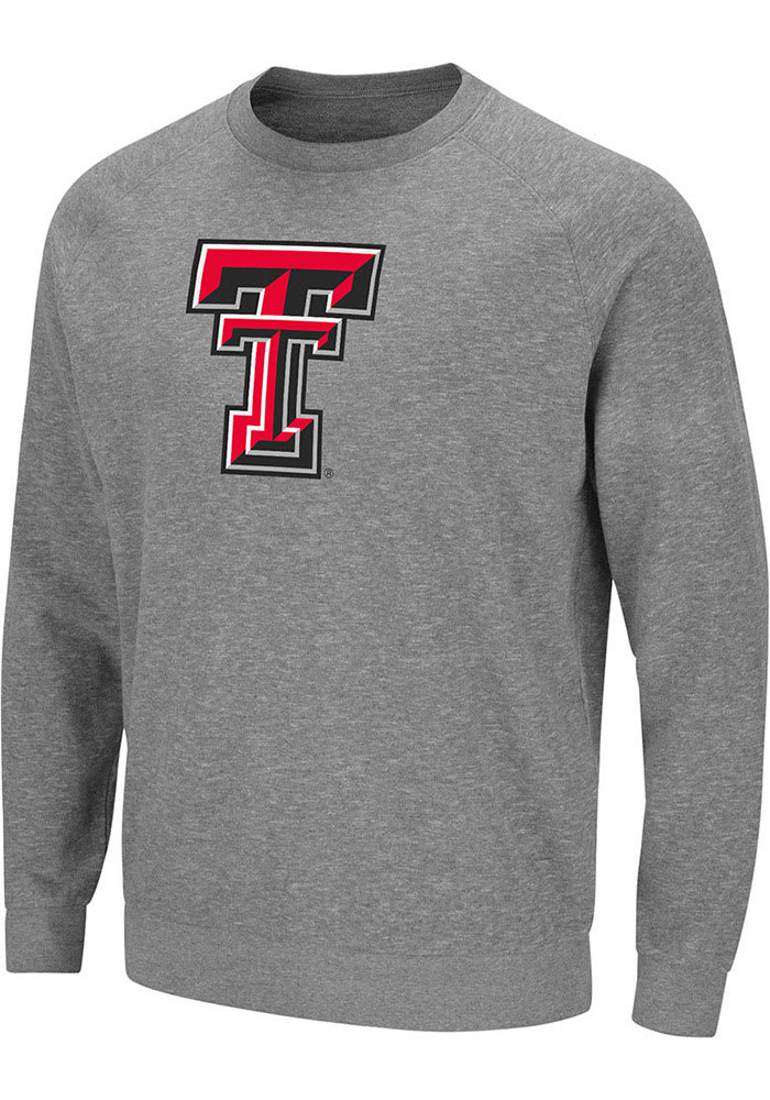 Colosseum Texas Tech Red Raiders Mens Grey Henry French Terry Long Sleeve Crew Sweatshirt