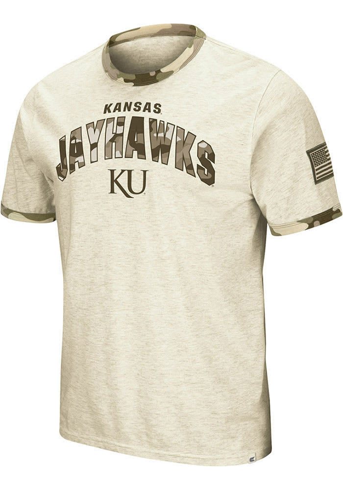 Colosseum Kansas Jayhawks Grey Operation Hat Trick Camo Ringer Short Sleeve T Shirt