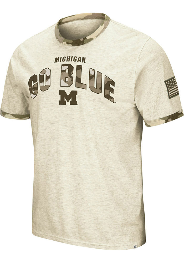 Colosseum Michigan Wolverines Grey Operation Hat Trick Camo Ringer Short Sleeve T Shirt