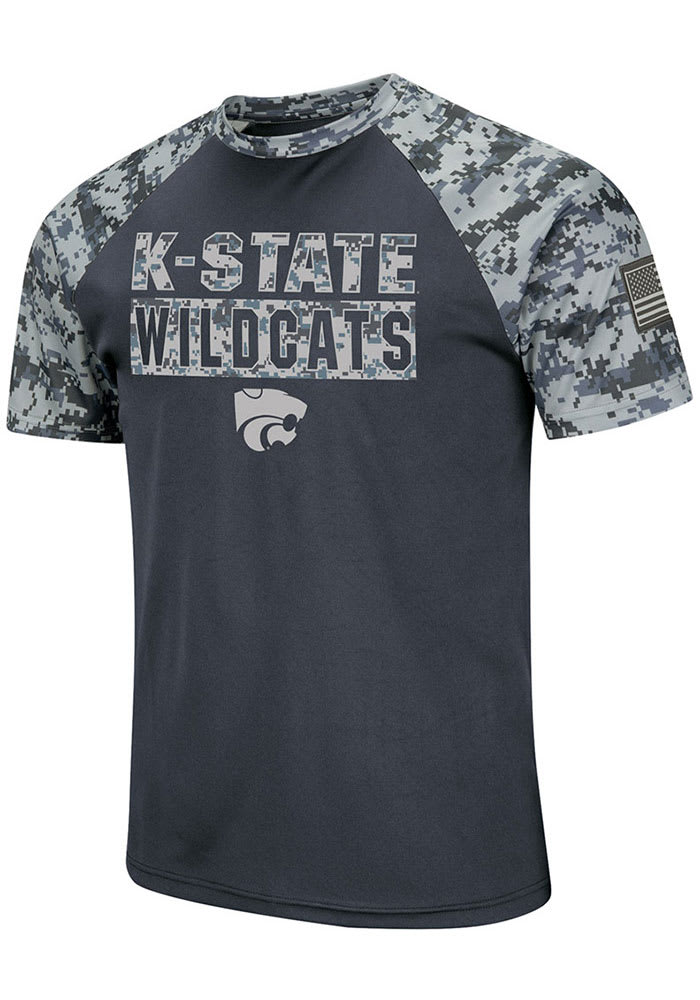 Colosseum K-State Wildcats Grey Operation Hat Trick Raglan Camo Performance Short Sleeve T Shirt