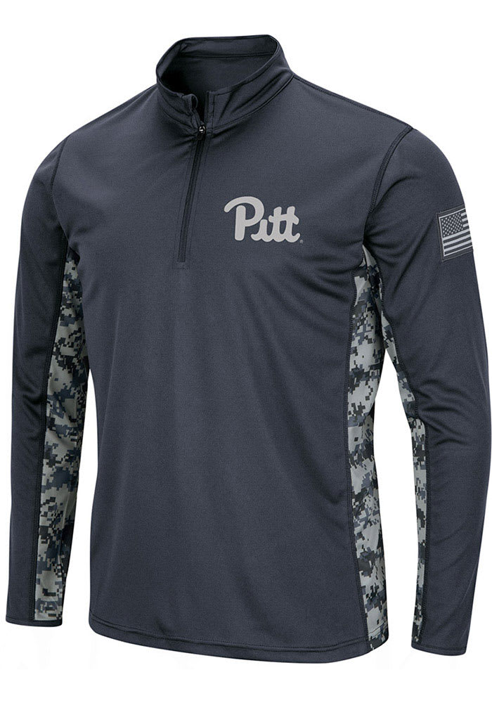 Colosseum Pitt Panthers Mens Grey Operation Hat Trick Camo Long Sleeve 1/4 Zip Pullover