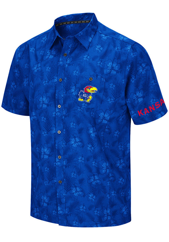 Colosseum Kansas Jayhawks Mens Blue Molokai Short Sleeve Dress Shirt