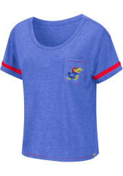 Colosseum Kansas Jayhawks Womens Blue Waffles Meet Greet Scoop Short Sleeve T-Shirt